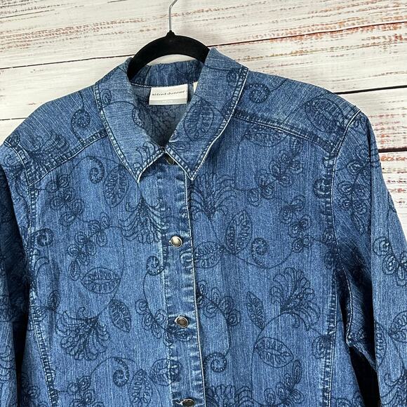 Womens Alfred Dunner Petite Floral Embroidered Button Up Denim Top Shacket 18P - Picture 1 of 6